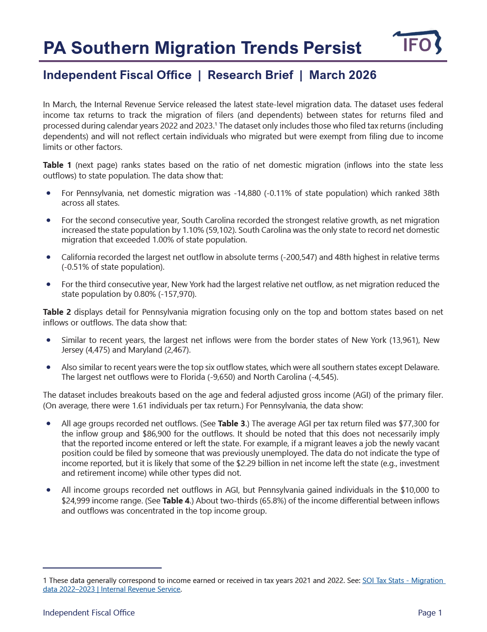 Release thumbnail - PA Southern Migration Trends Persist - 2026-03-24