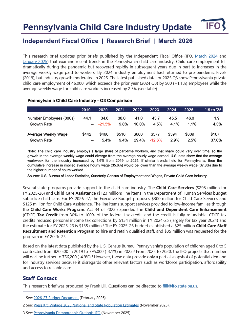 Release thumbnail - Pennsylvania Child Care Industry Update - 2026-03-17