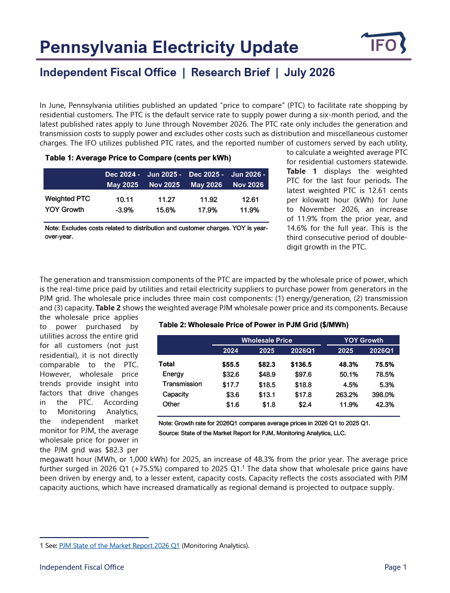 Release thumbnail - Pennsylvania Electricity Update - 2026-07-27