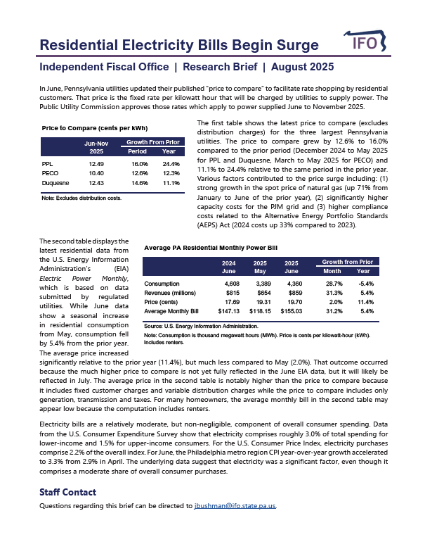 Release thumbnail - Residential Electricity Bills Begin Surge - 2025-08-27