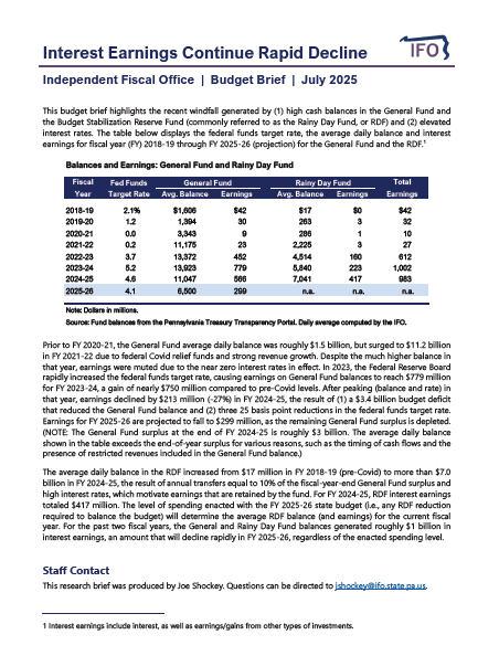 Release thumbnail - Interest Earnings Continue Rapid Decline - 2025-07-09
